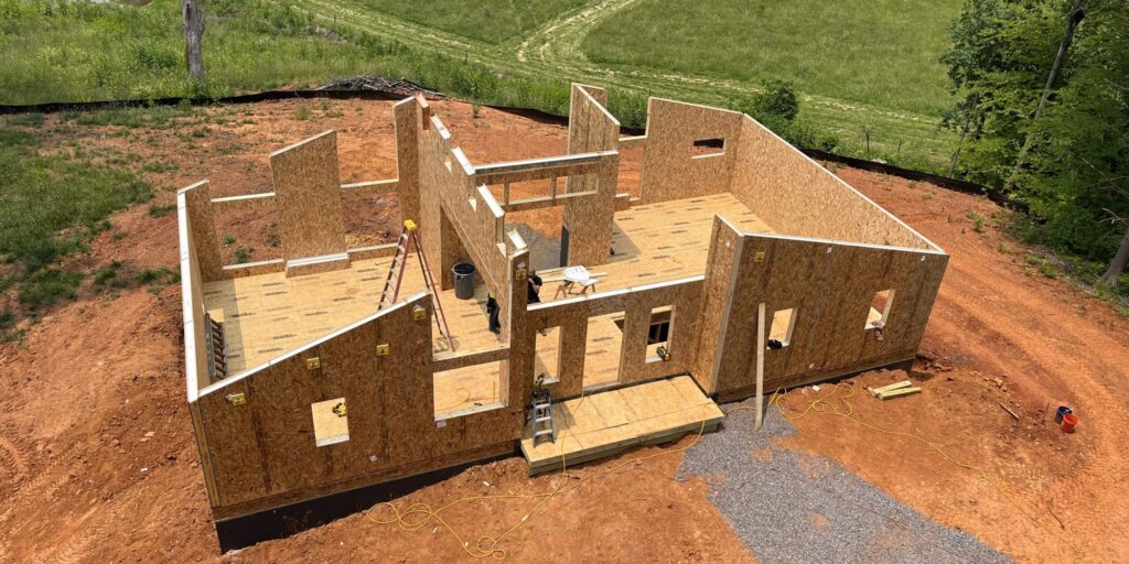 overhead view of construction of a new residential house